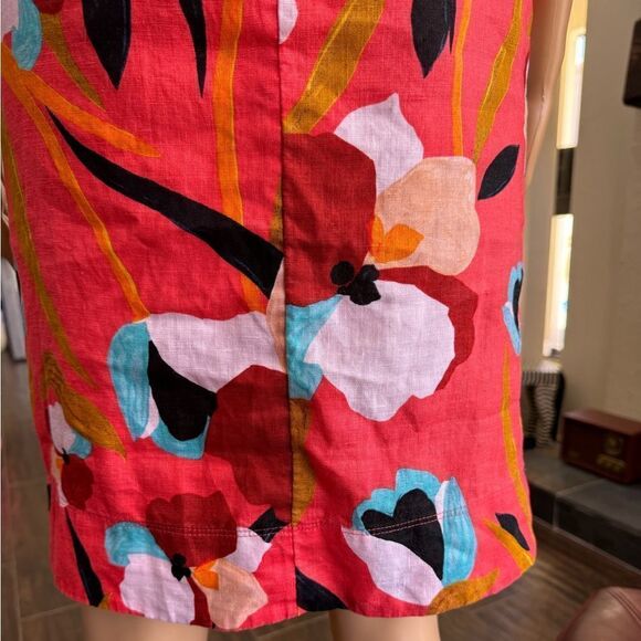 Sigrid Olsen orange floral mini linen trapeze dress with pockets. Sz M - Picture 9 of 16